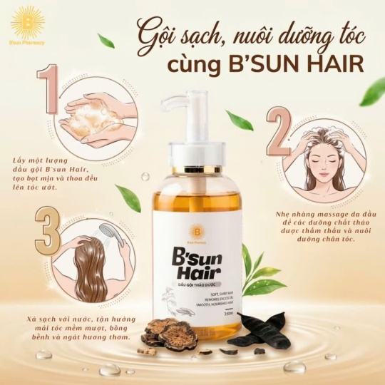 Dầu Gội B'Sun Hair Thảo Dược Hỗ Trợ Giảm Gàu Ngừa Rụng Tóc 5in1, Bô Kết Hà Thú O Dưỡng Tóc Chăc Khỏe 