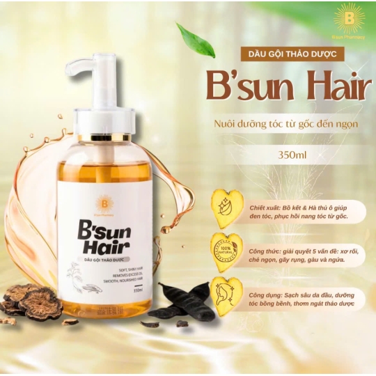 Dầu Gội B'Sun Hair Thảo Dược Hỗ Trợ Giảm Gàu Ngừa Rụng Tóc 5in1, Bô Kết Hà Thú O Dưỡng Tóc Chăc Khỏe 
