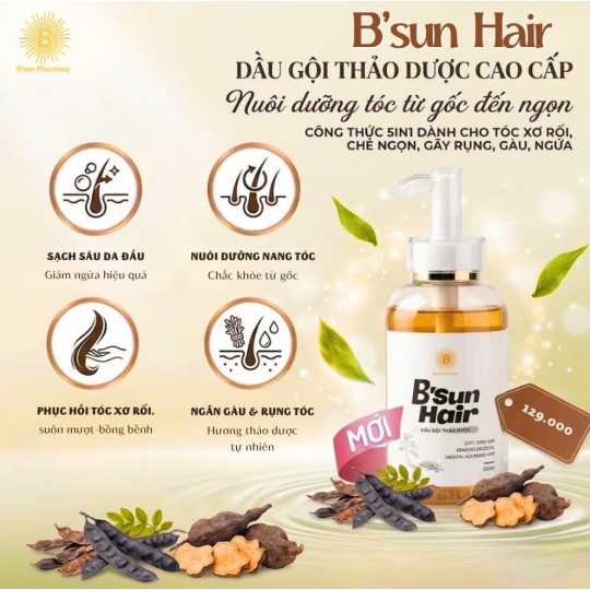 Dầu Gội B'Sun Hair Thảo Dược Hỗ Trợ Giảm Gàu Ngừa Rụng Tóc 5in1, Bô Kết Hà Thú O Dưỡng Tóc Chăc Khỏe 