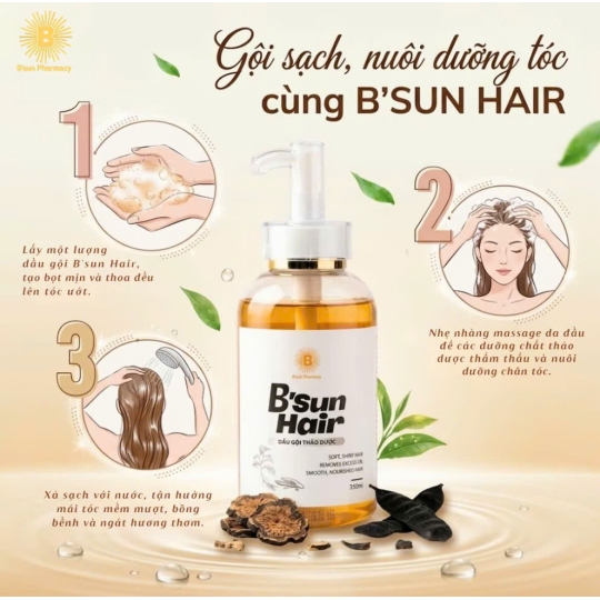 Dầu Gội B'Sun Hair Thảo Dược Hỗ Trợ Giảm Gàu Ngừa Rụng Tóc 5in1, Bô Kết Hà Thú O Dưỡng Tóc Chăc Khỏe 