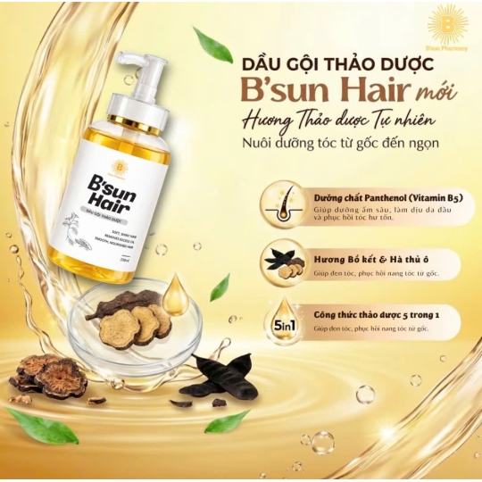 Dầu Gội B'Sun Hair Thảo Dược Hỗ Trợ Giảm Gàu Ngừa Rụng Tóc 5in1, Bô Kết Hà Thú O Dưỡng Tóc Chăc Khỏe 