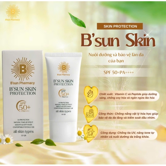 B'Sun Kem Chống Nắng B'Sun Skin Protection SPF50+ PA+ + + + Nâng Tone Kiềm Dầu Bảo Vệ Da Toàn Diện Chống UVA/UVB (50g)